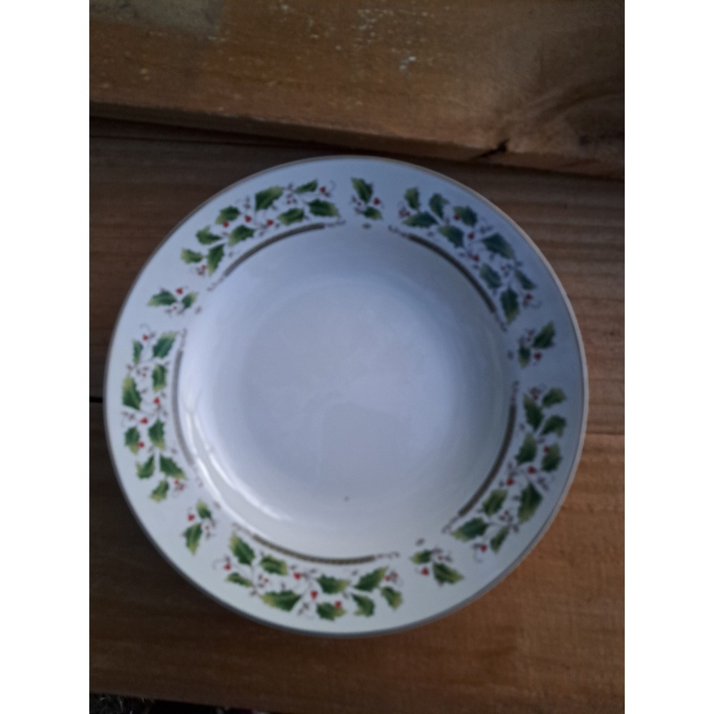 Holly Holiday Rimmed Soup Bowl Made in Japan Christmas Fine China 8.25 Inch